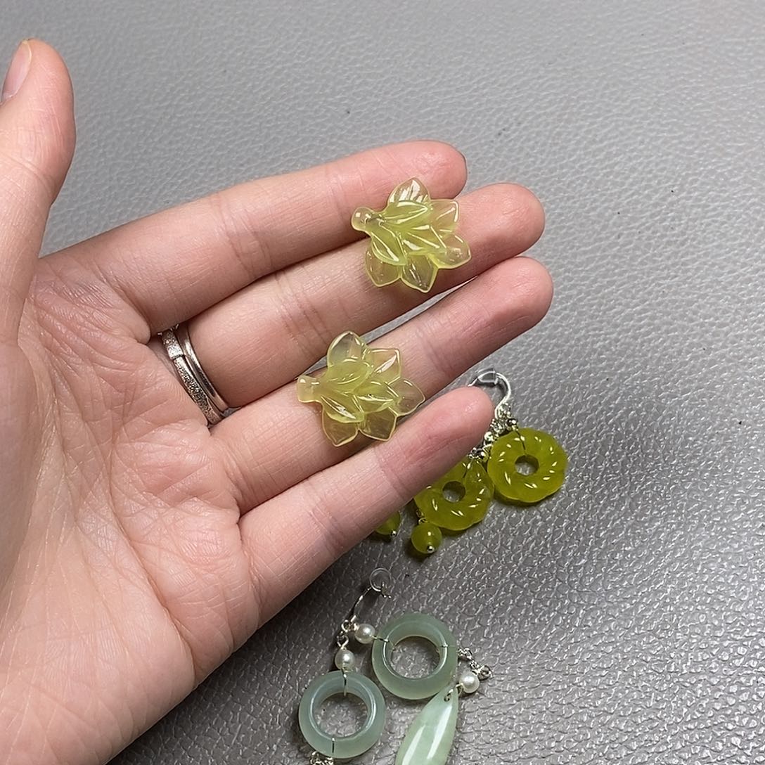 浅***へ蛇纹石玉未镶嵌耳饰耳环挂件项链