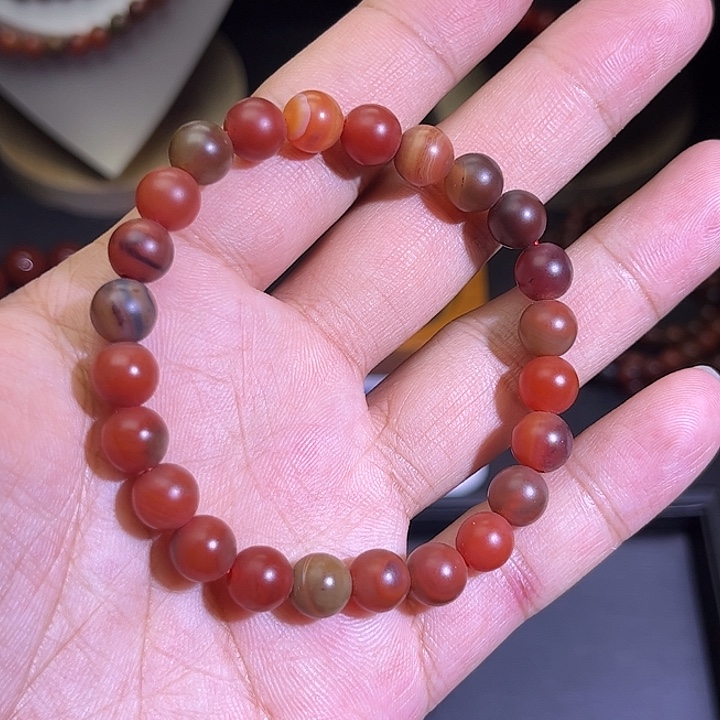 南红玛瑙未镶嵌手链8mm包浆
