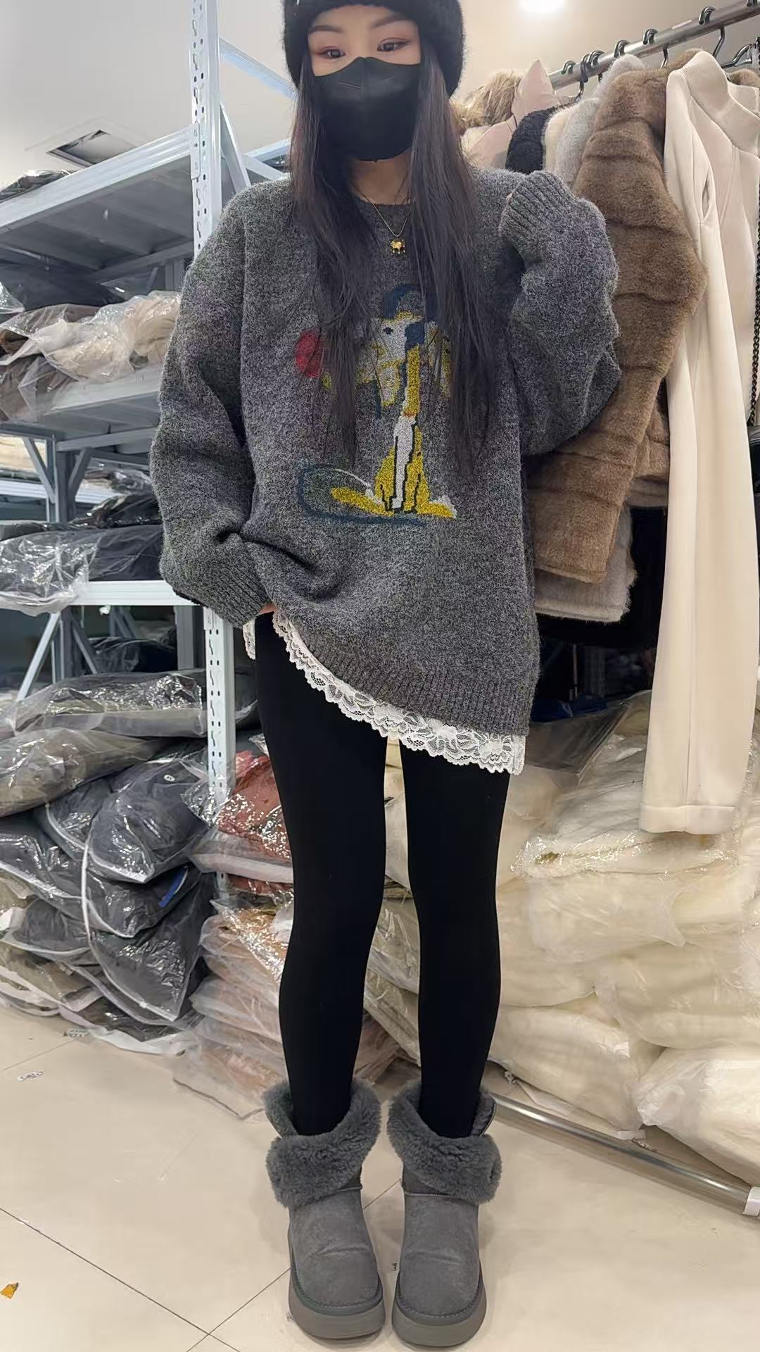 冬季百搭大版中长款休闲百搭针织上衣