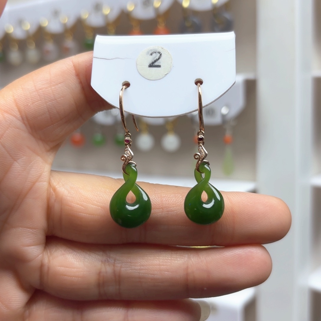 和田玉耳饰18K金镶嵌