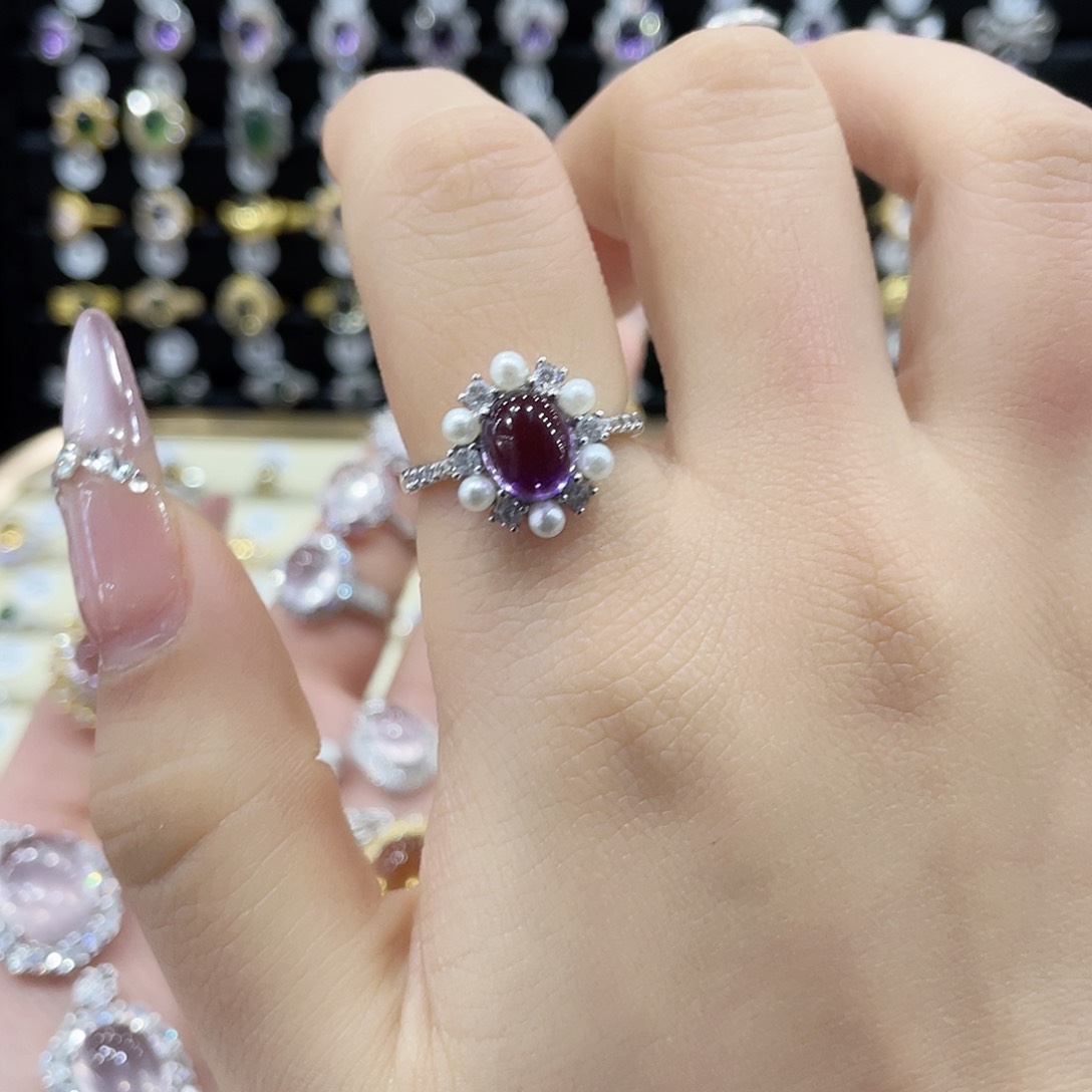 紫晶戒指女款银S925镶嵌