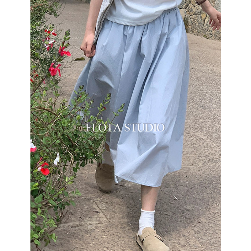 【flota】百搭纯色大摆长裙温柔高腰半身裙简约基础裙子新款0102