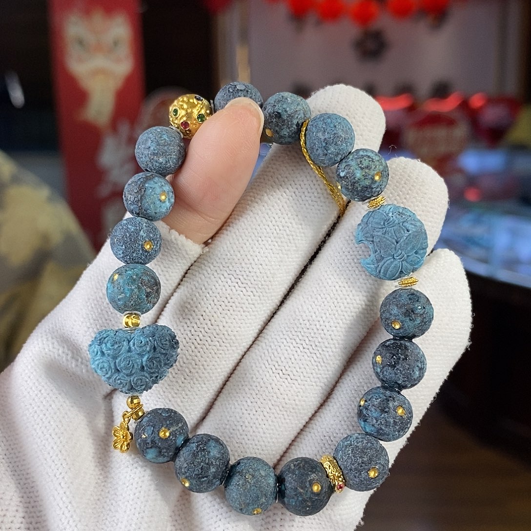 绿松石18K金镶嵌珠宝奇石