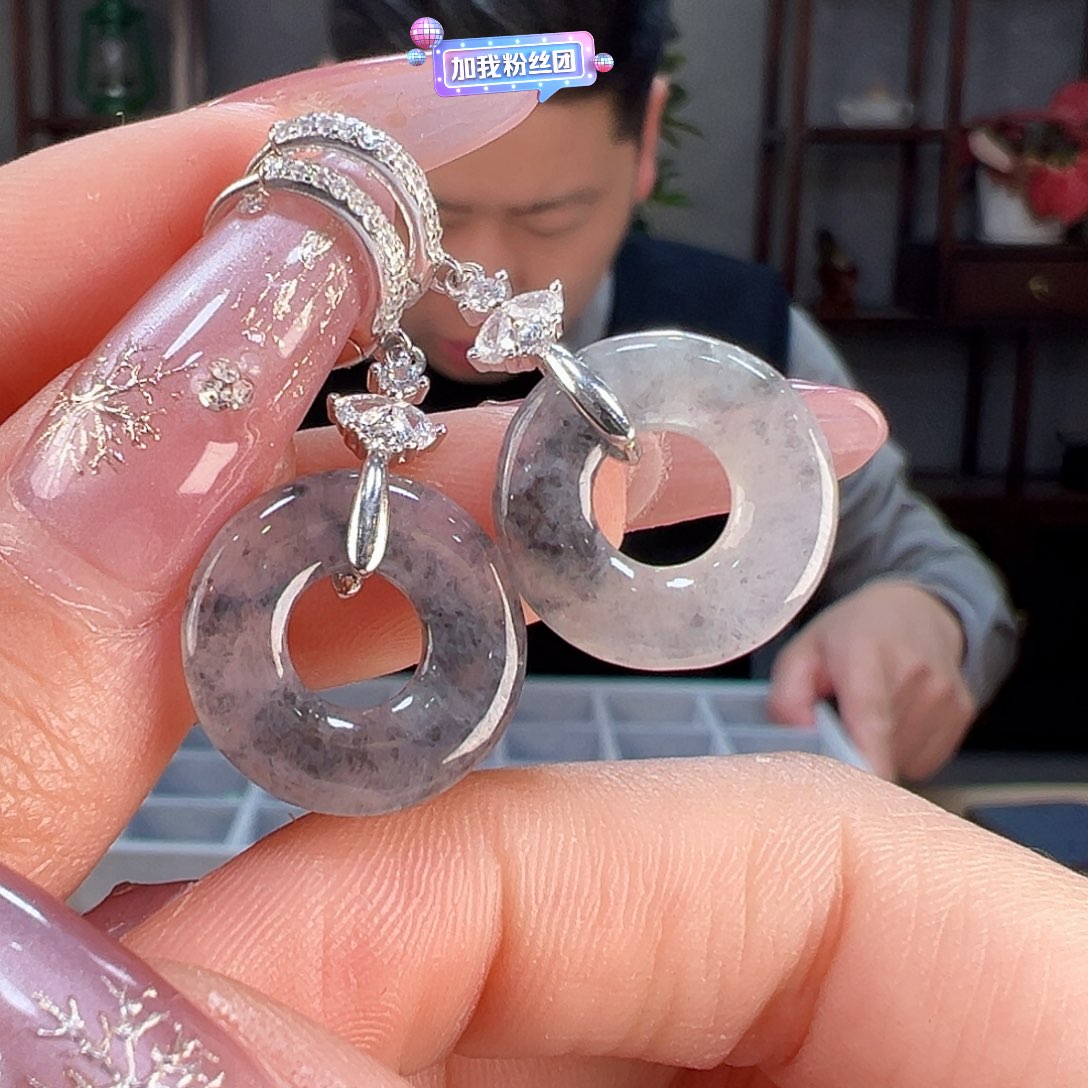 翡翠耳饰银S925镶嵌耳环2