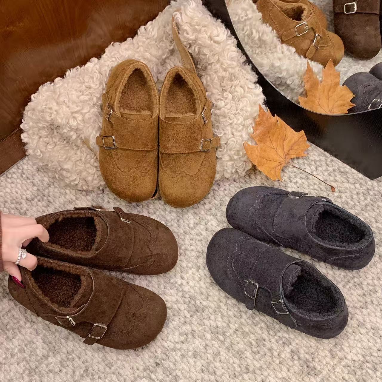 【鞋爱】3993国潮原创加绒加厚经典复古风超软博肯女鞋