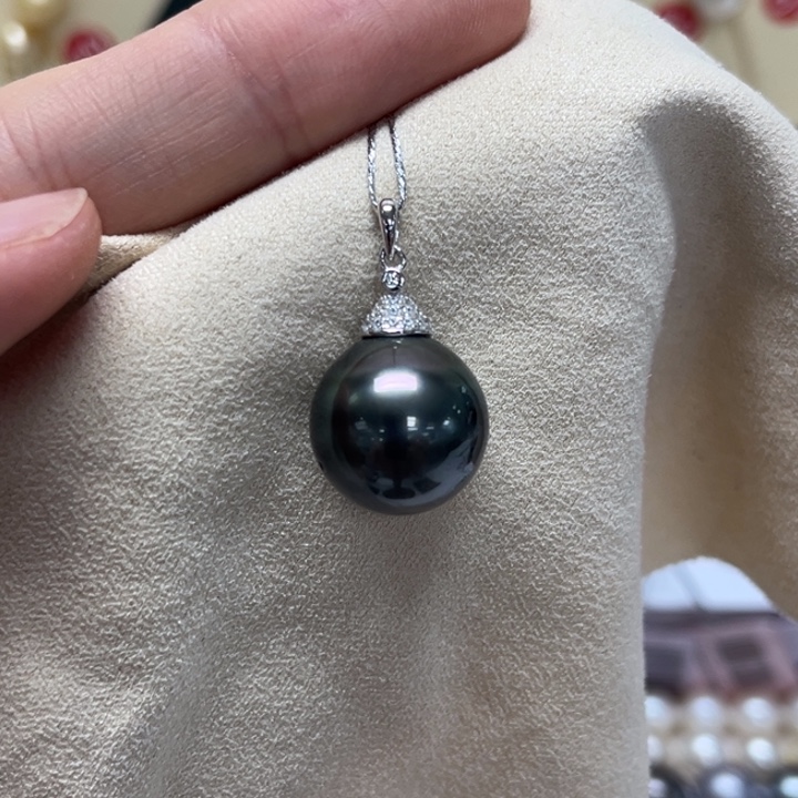 银S925镶嵌海水珍珠颈饰大溪地 14-15mm 15号