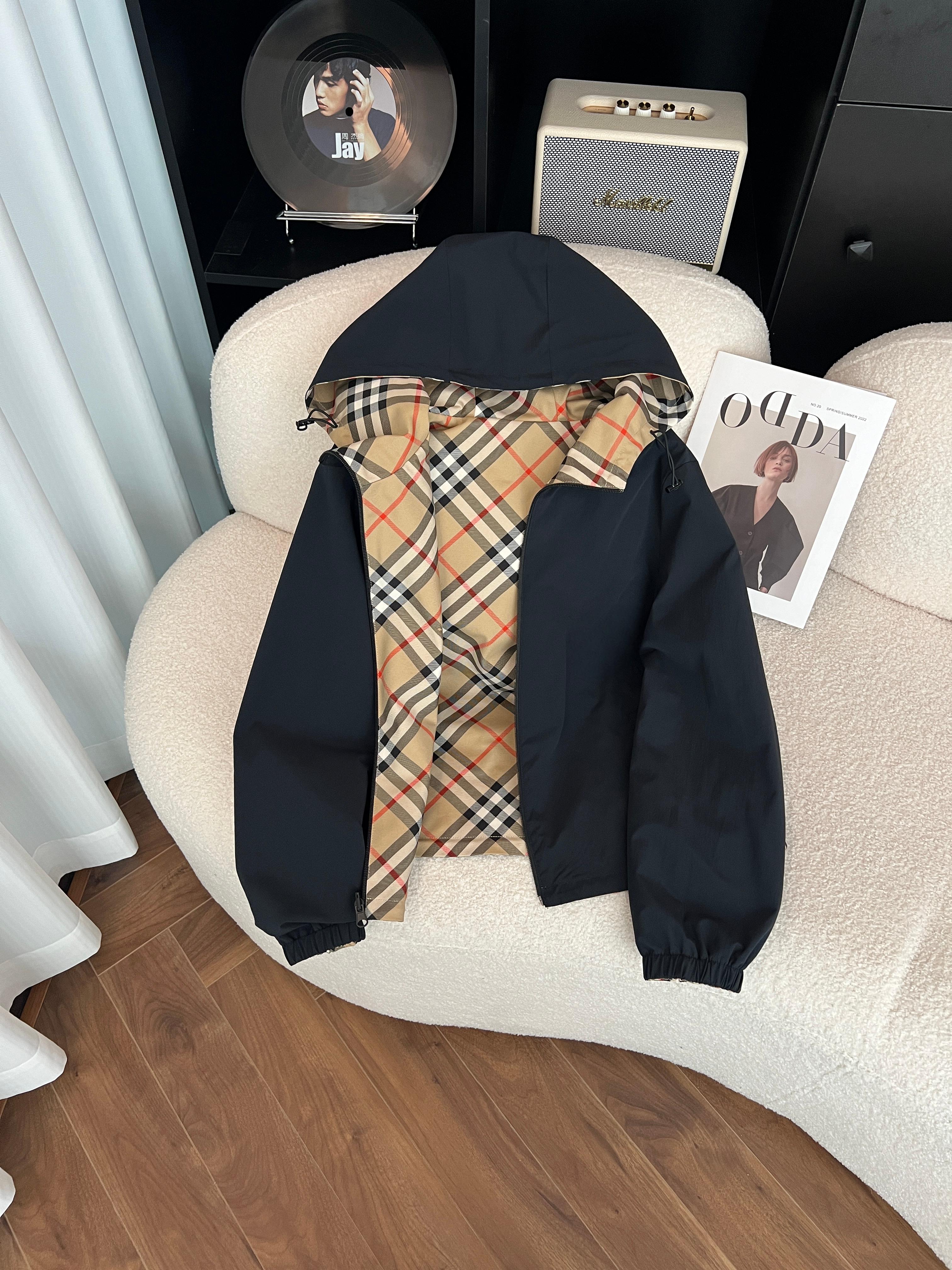 新KAISIO春秋经典格纹双面穿连帽风衣时尚百搭外套2502068