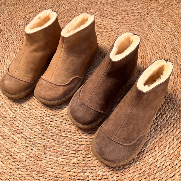 新款女士皮毛一体后拉链烟筒靴休闲英伦风软底软面雪地靴2313-5A