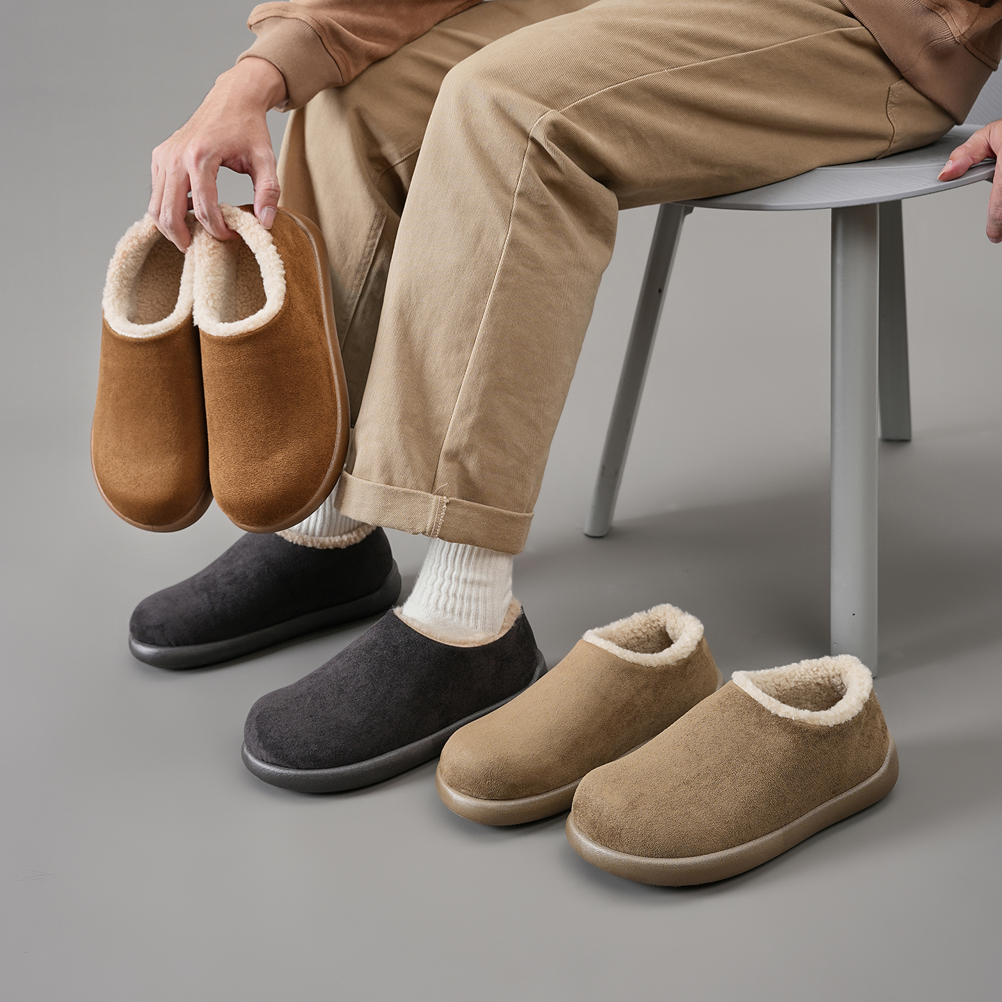 冬季加厚加绒勃肯鞋男女情侣款一脚蹬雪地靴穆勒鞋小土豆棉鞋新款