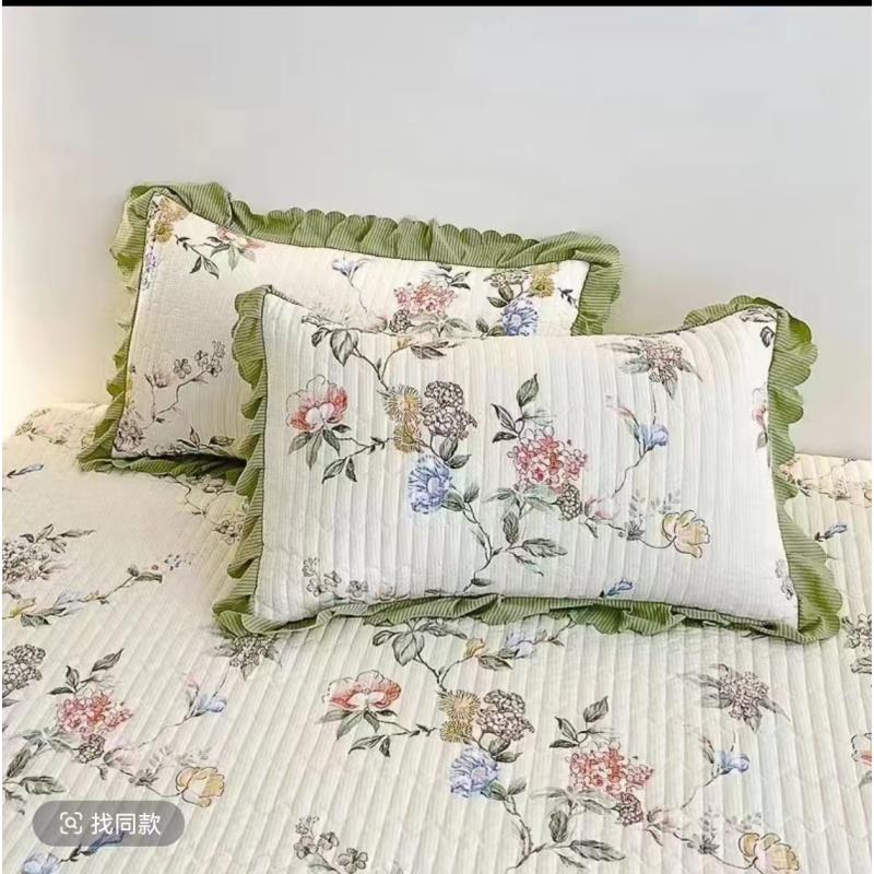 H《花边枕套》泡泡 棉荷叶花边绗绣枕套一对装《俏佳人》