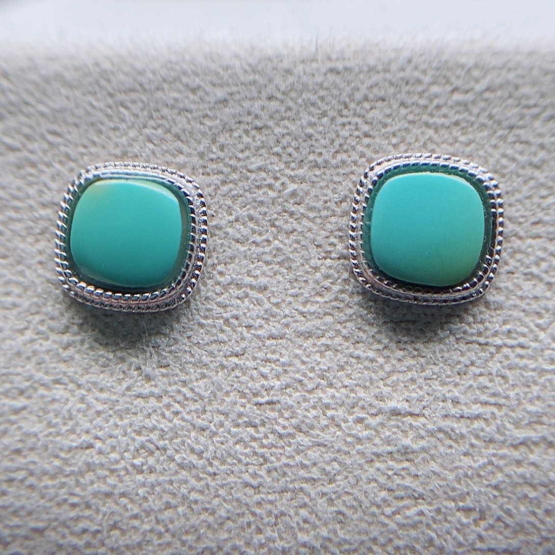 绿松石耳钉银S925镶嵌