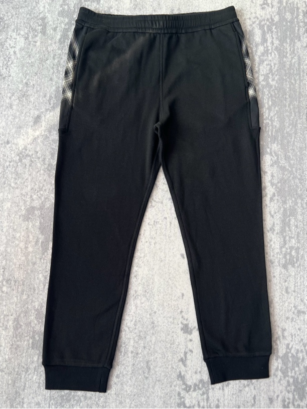 格纹拼接收脚卫裤