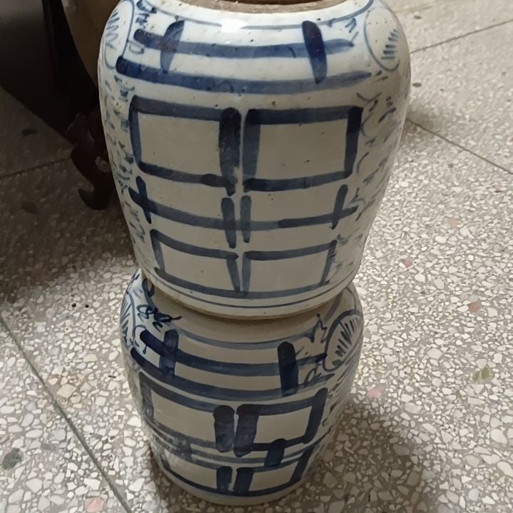 摆件双双双喜临门罐罐摆件青花陶瓷