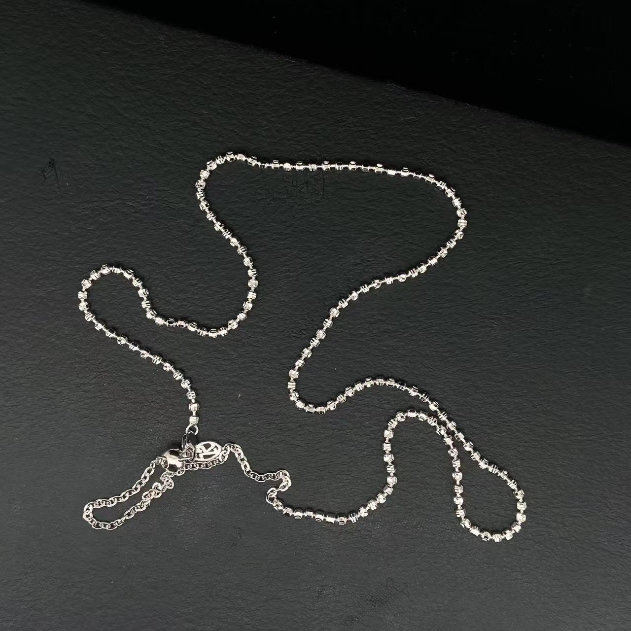 鸿聚隆 链子925银 A160小众极简电白百搭螺纹链银项链个性抽拉