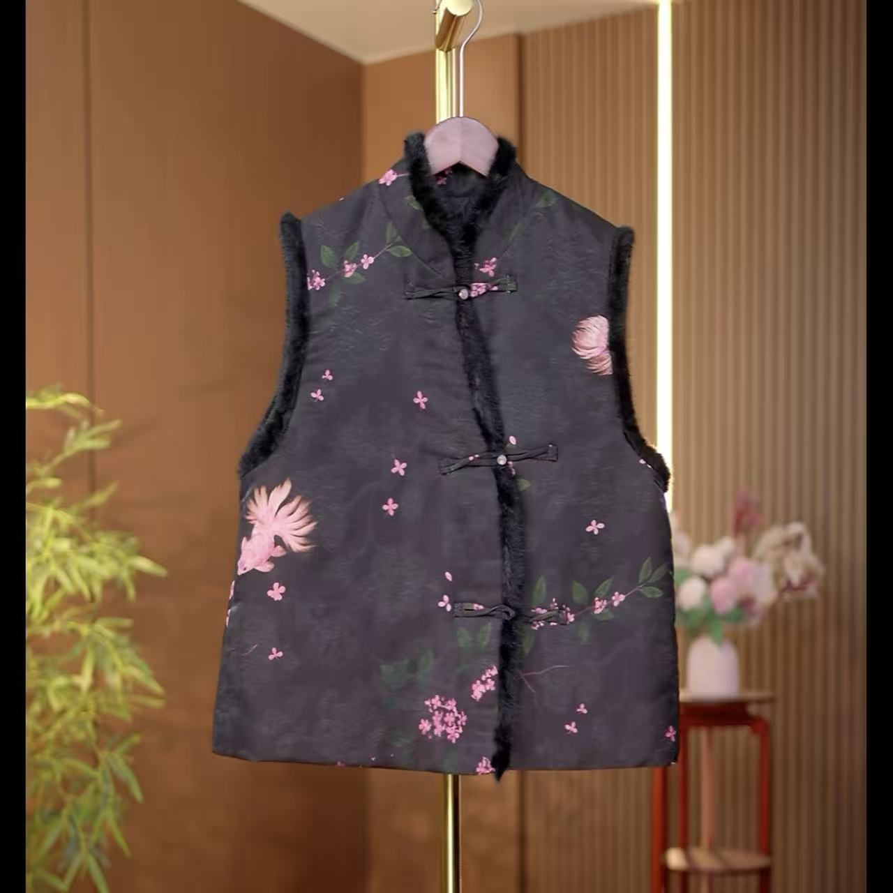 21粉黛-海棠秋冬季加绒加厚粉鱼国风马甲0873