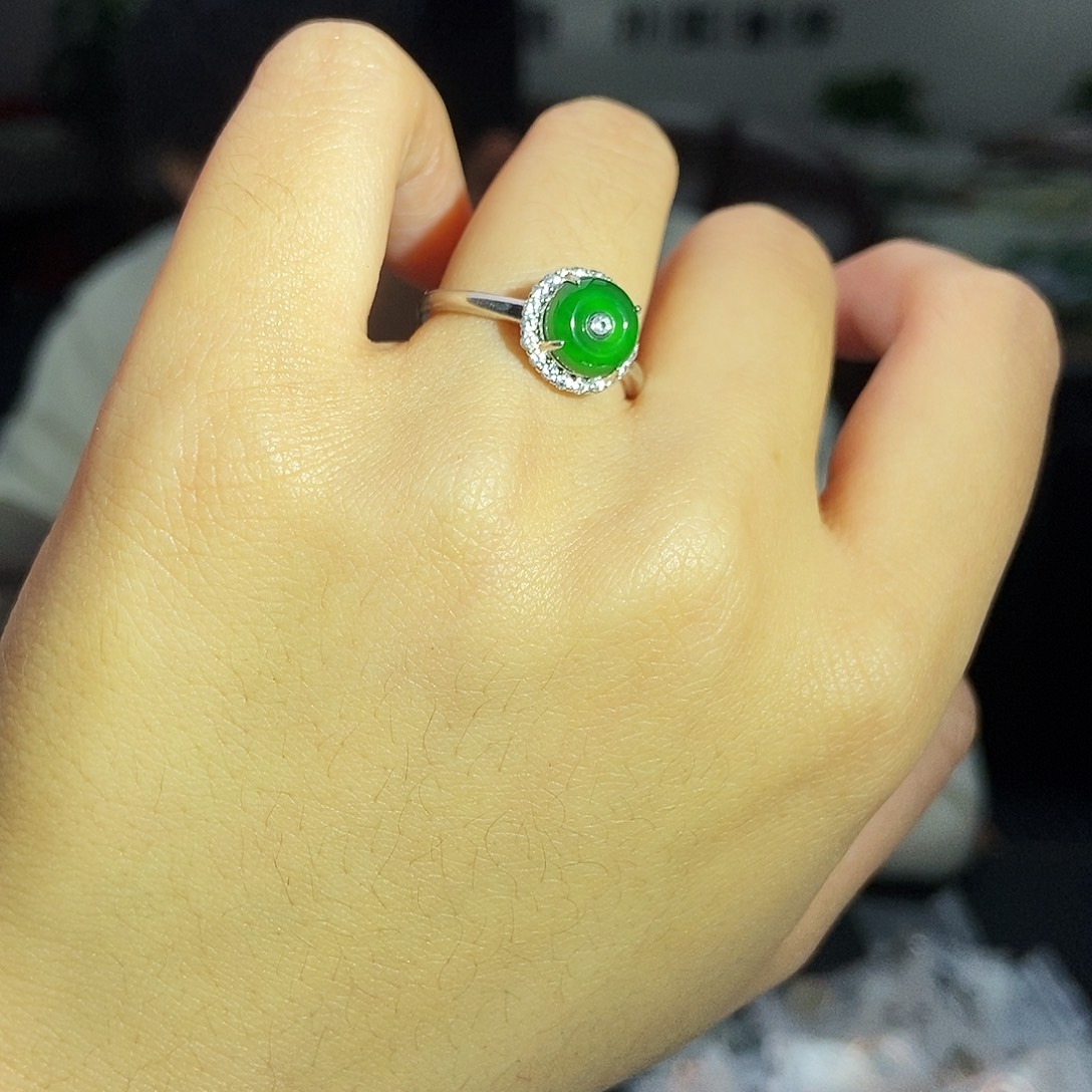 翡翠银S925镶嵌戒指拍一发一