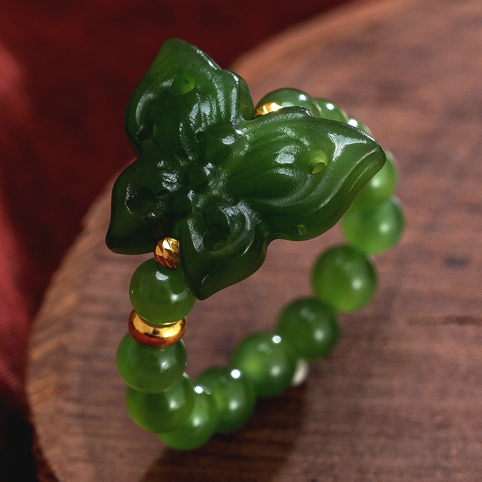 碧玉戒子-和田碧玉菠菜绿苹果绿正阳绿0.4m福蝶戒子D