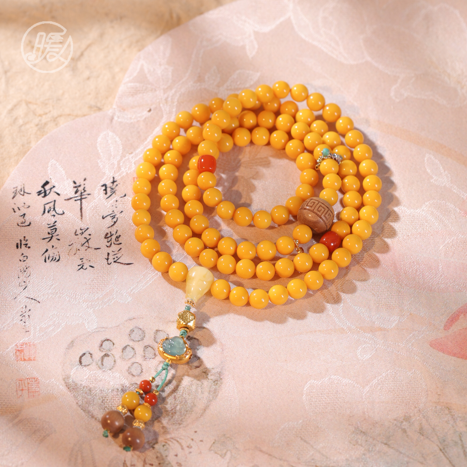 四圈蜜蜡手串6mm+搭配三通编绳吊坠手链E6680多样性发一