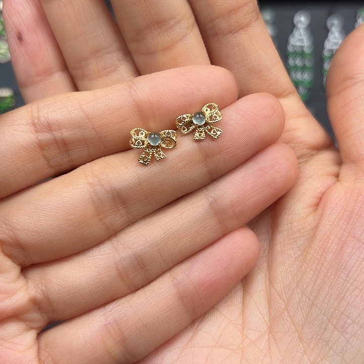 翡翠银S925镶嵌耳饰