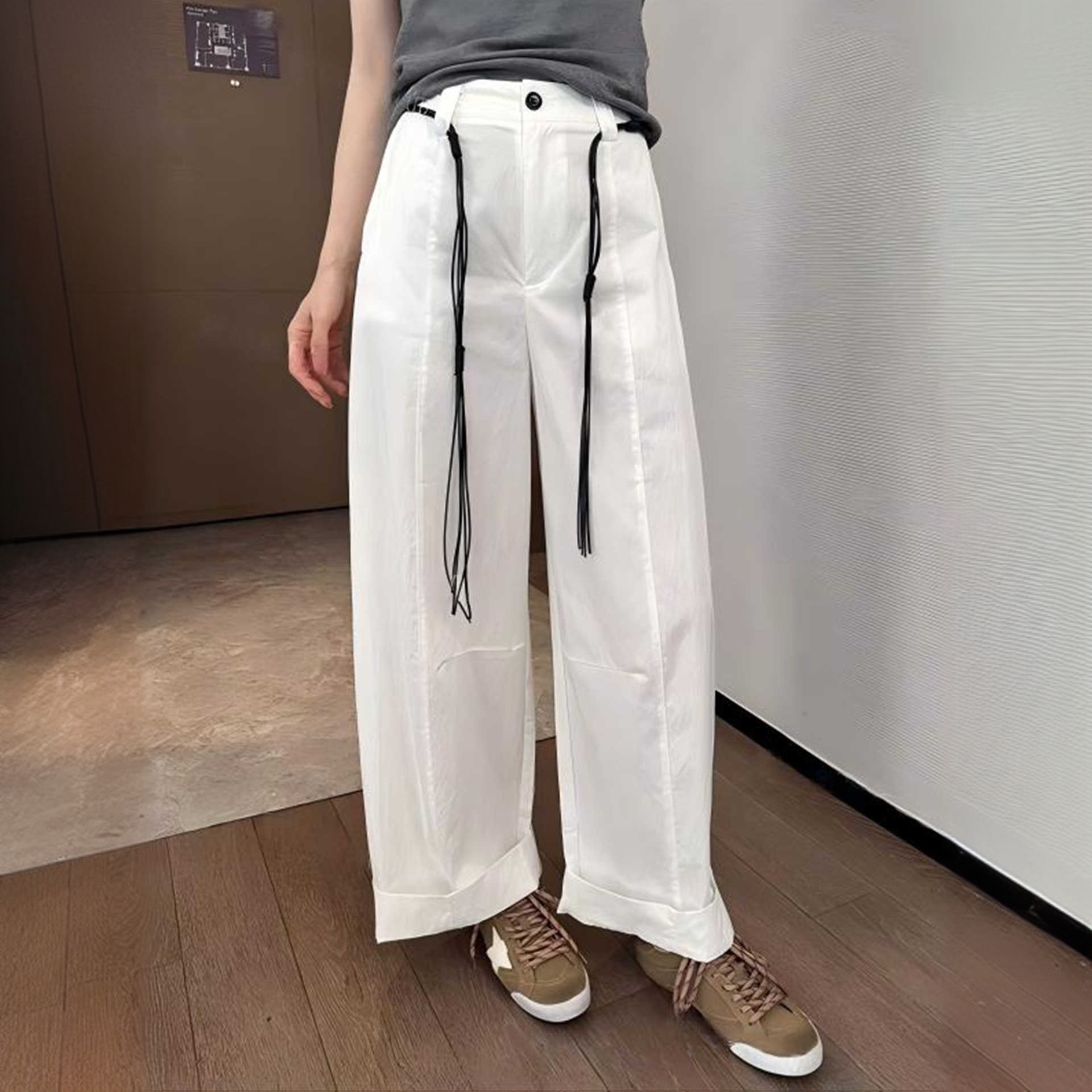 流苏腰带百搭休闲裤舒适女裤子2025新款今年流行爆款韩系阔腿长裤