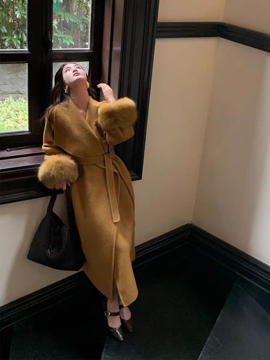 【花姐专属】航邦祺【气场全开】大翻领狐狸毛 圈羊毛大衣BQY114
