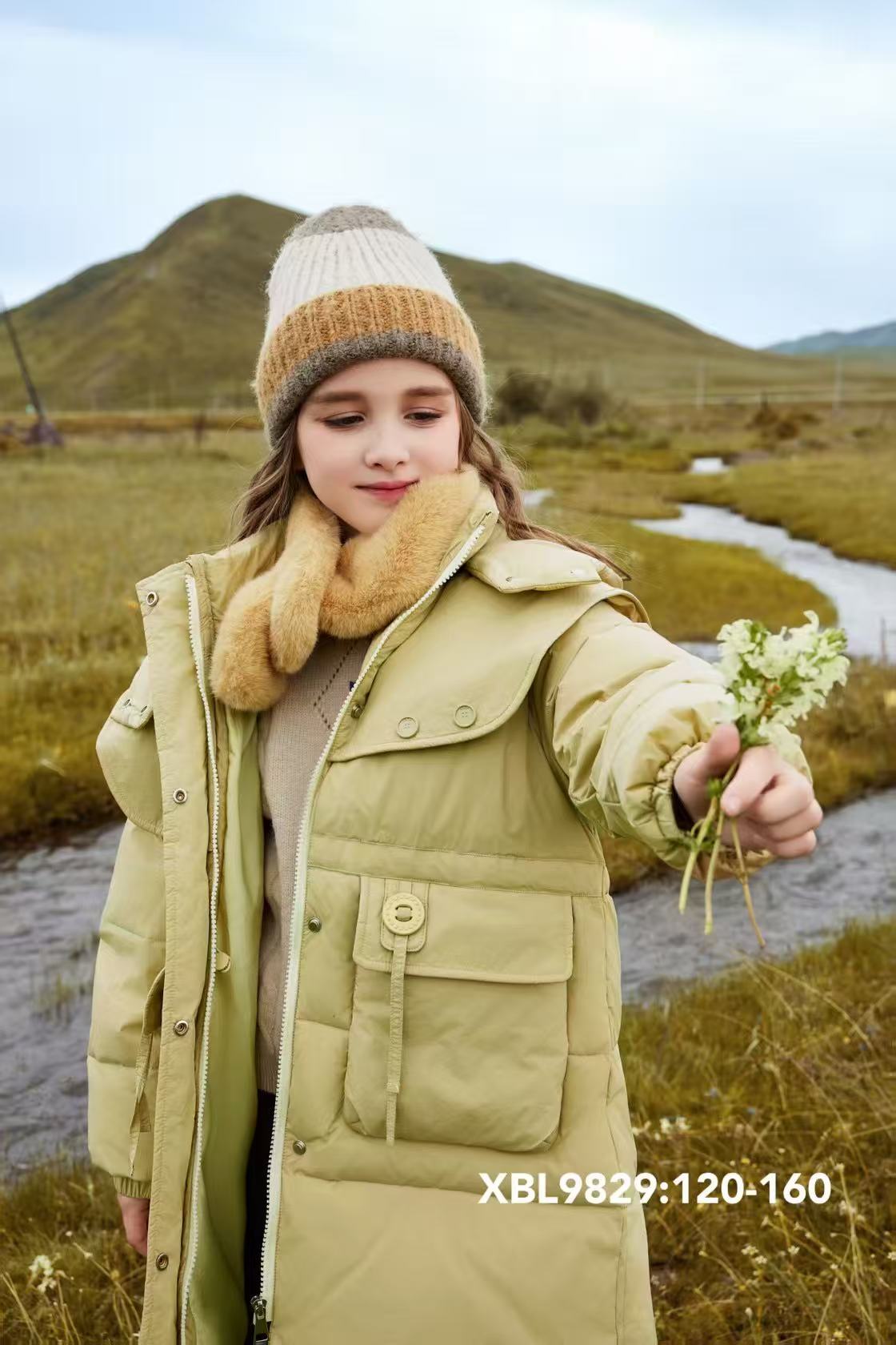 【魔法叔童装】中长款收腰羽绒服厚羽连帽加厚中大童纯色韩版羽绒服