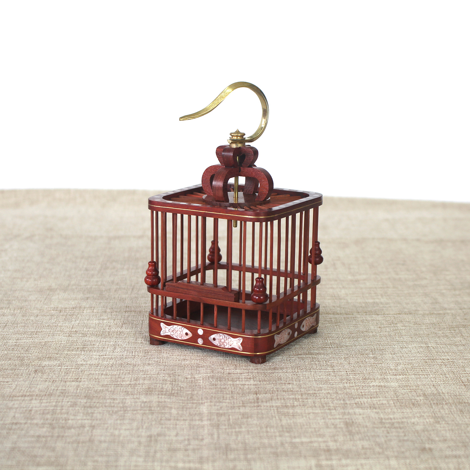 蝈蝈笼红檀木竹笼条方型镶嵌小鱼款送礼物当摆件饲养蝈蝈鸣虫器具