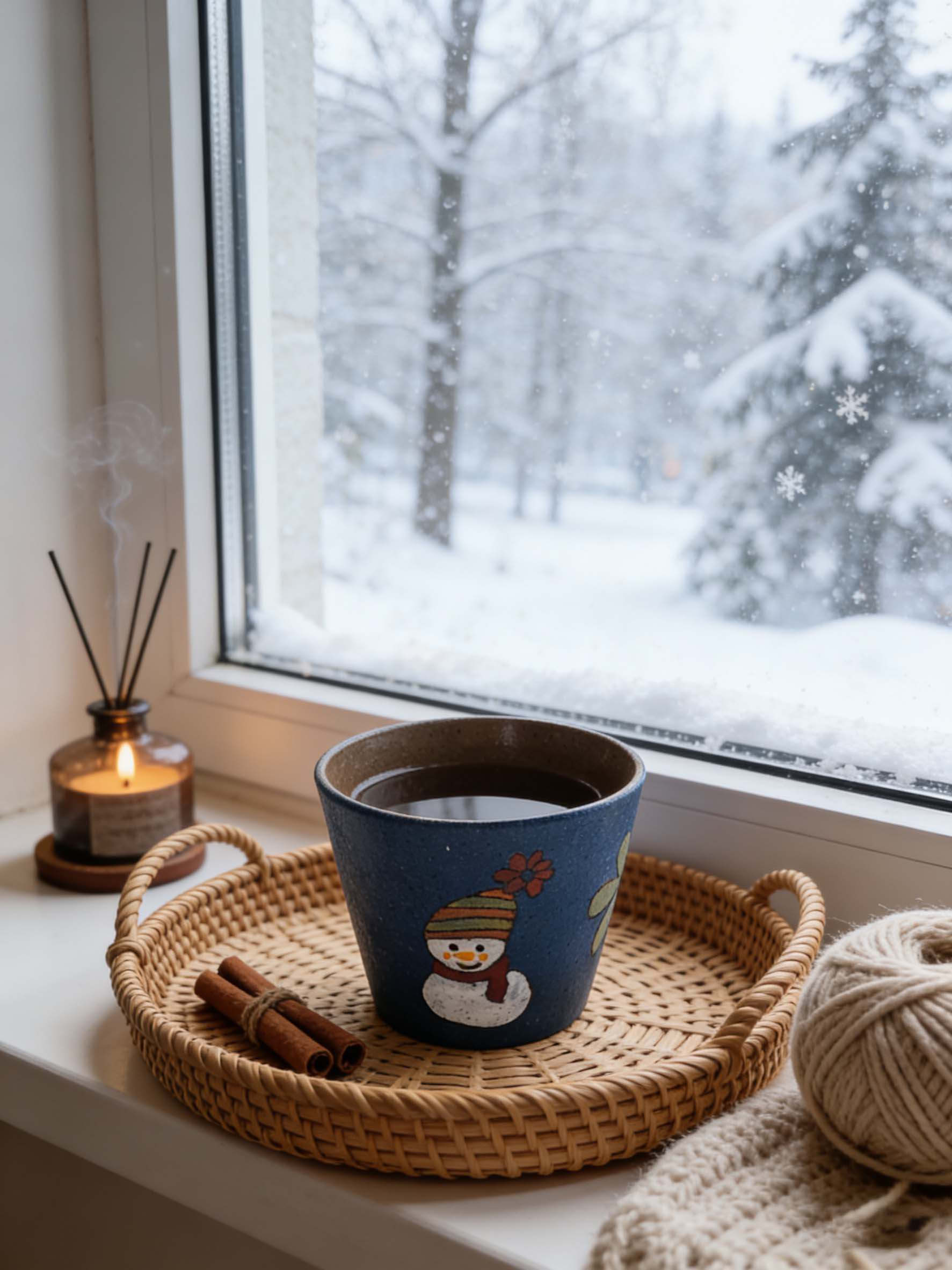 手绘蓝釉圣诞雪人可爱创意杯治愈系冬日家用咖啡杯猪口杯 MB141