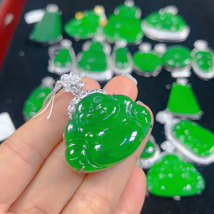 苒***麻翡翠银S925镶嵌吊坠(不含链)