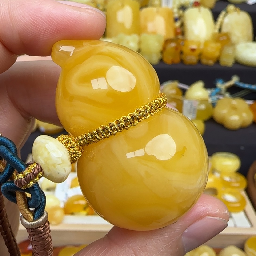 蜜蜡套链未镶嵌天然焦皮料蜜蜡葫芦吊坠