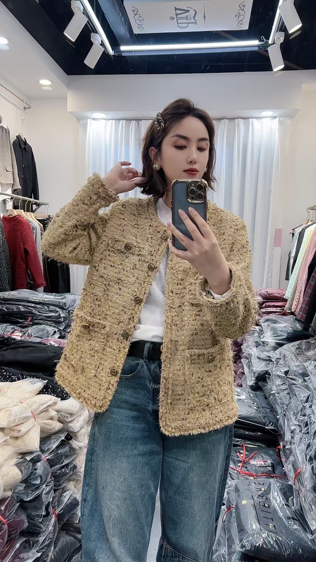 2025新款编织针织毛呢小香风短款时尚彩色编织短款外套潮流时尚