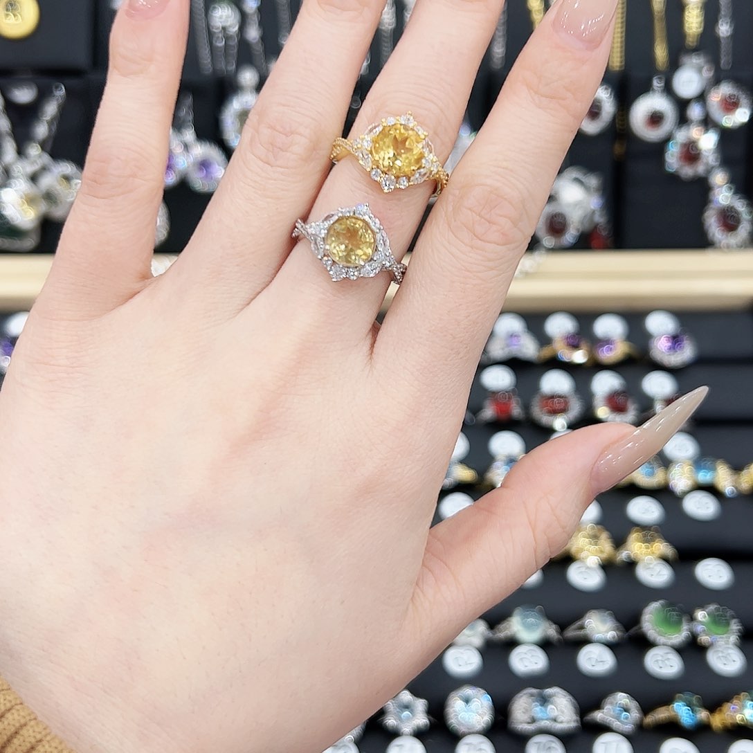 黄晶戒指银S925镶嵌戒指