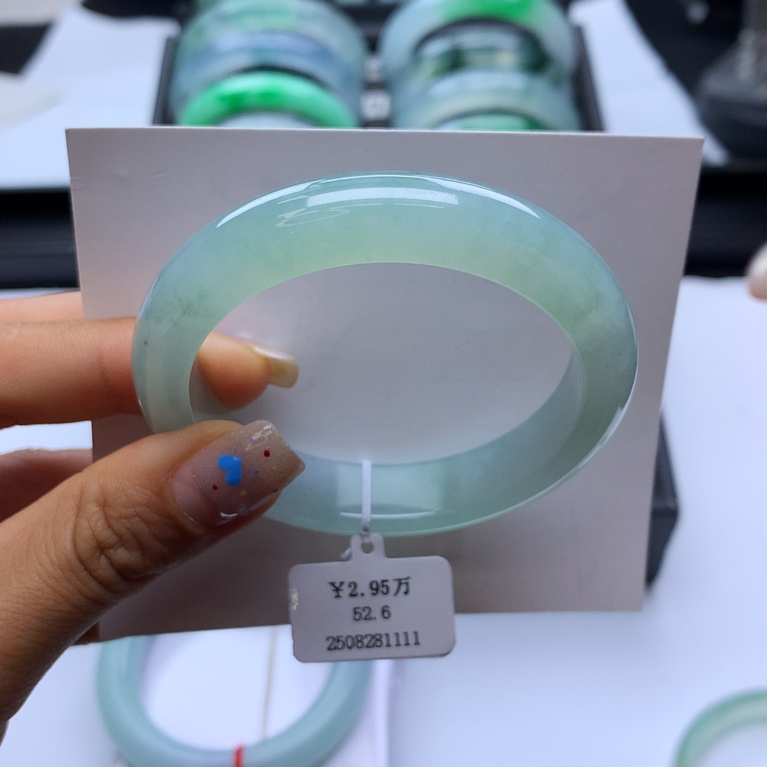 未镶嵌手镯翡翠53甜绿正圈