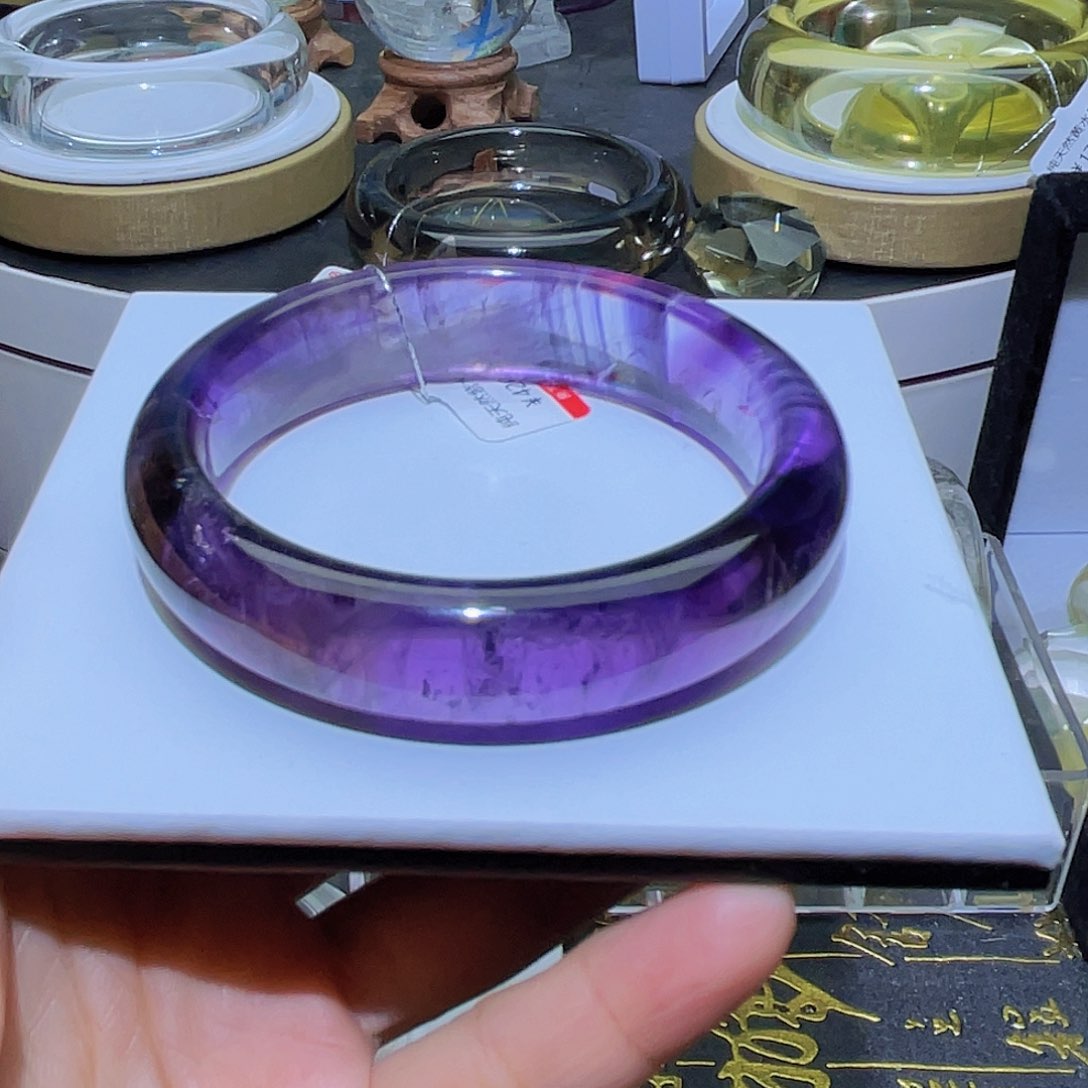水晶手镯未镶嵌曦*?天然紫水晶高货56圈