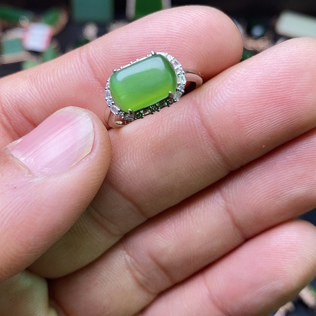 和田玉（碧玉）戒指银S925镶嵌