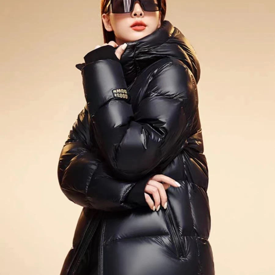 黑金连帽白鸭绒情侣同款加厚冬季时尚保暖外套1