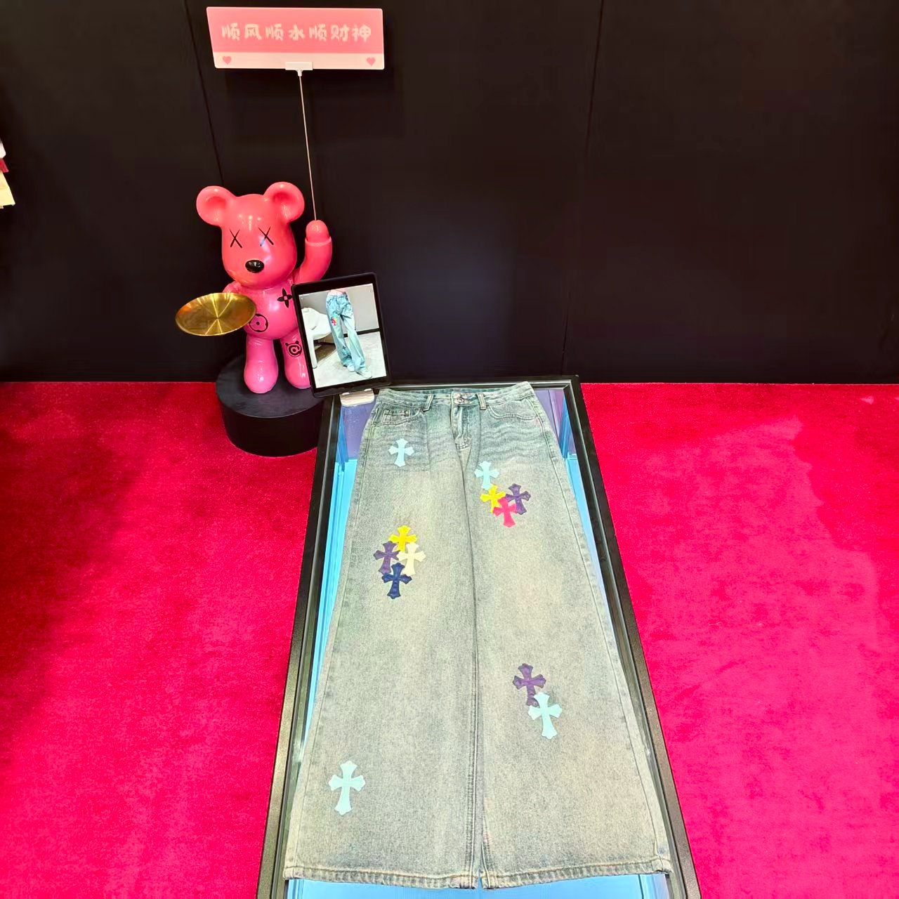 +140新款时尚十字架重工牛仔裤高腰女士休闲