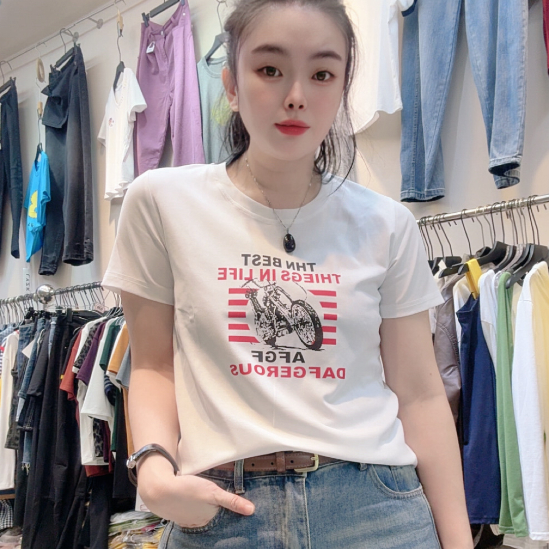 罗纹棉上衣新款圆领正肩弹力显瘦百搭减龄休闲风女t