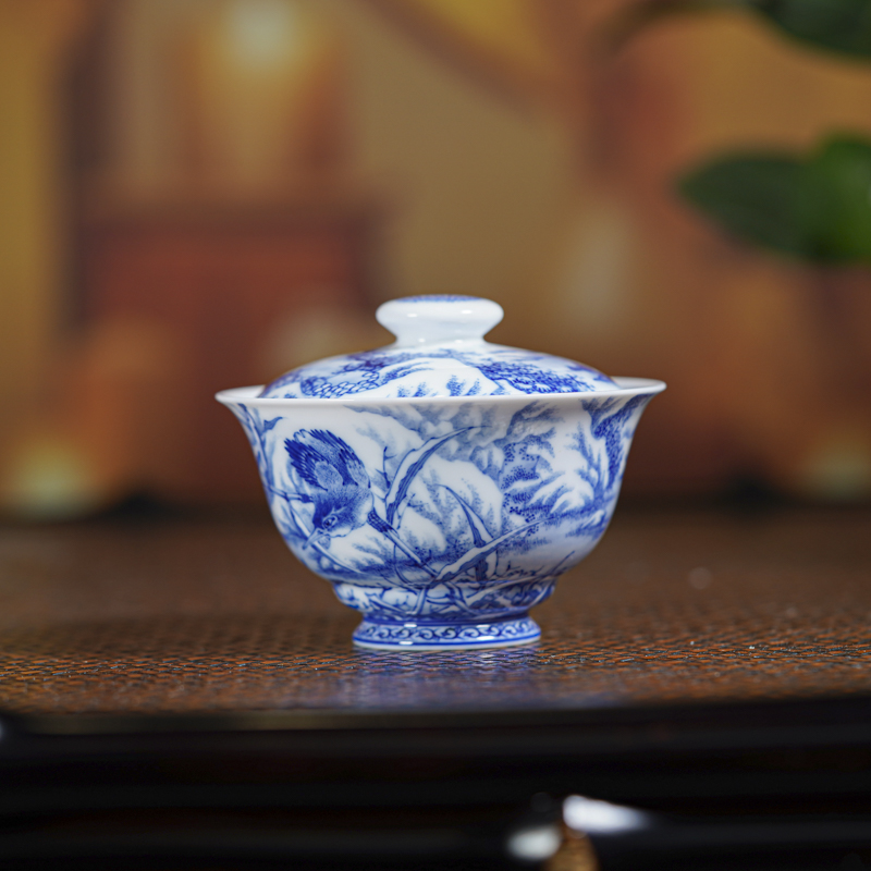 【小乔赏瓷】画堂春九字雪景单翠盖碗htc1267