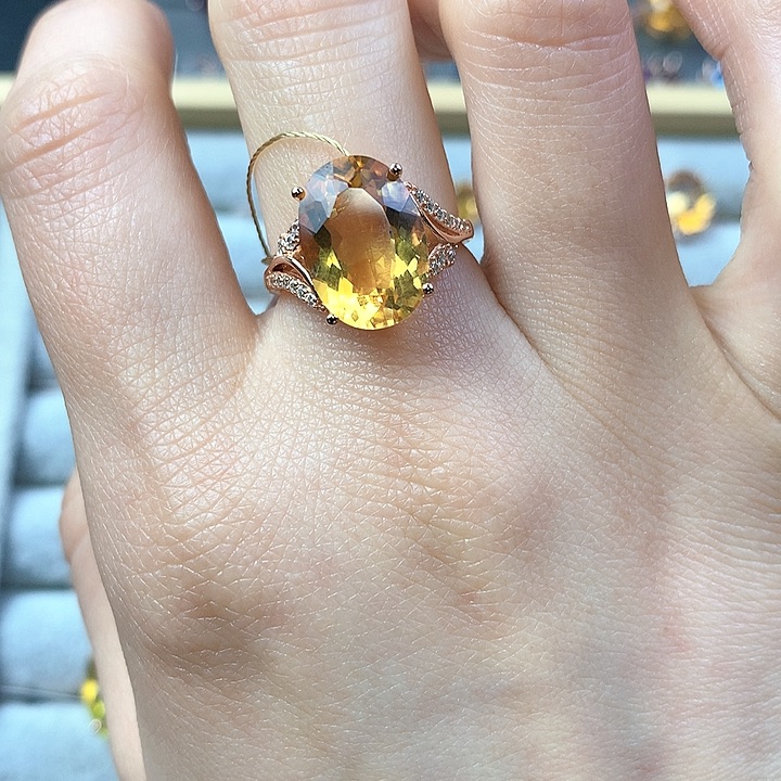 黄晶戒指银S925镶嵌南****店天然黄水晶
