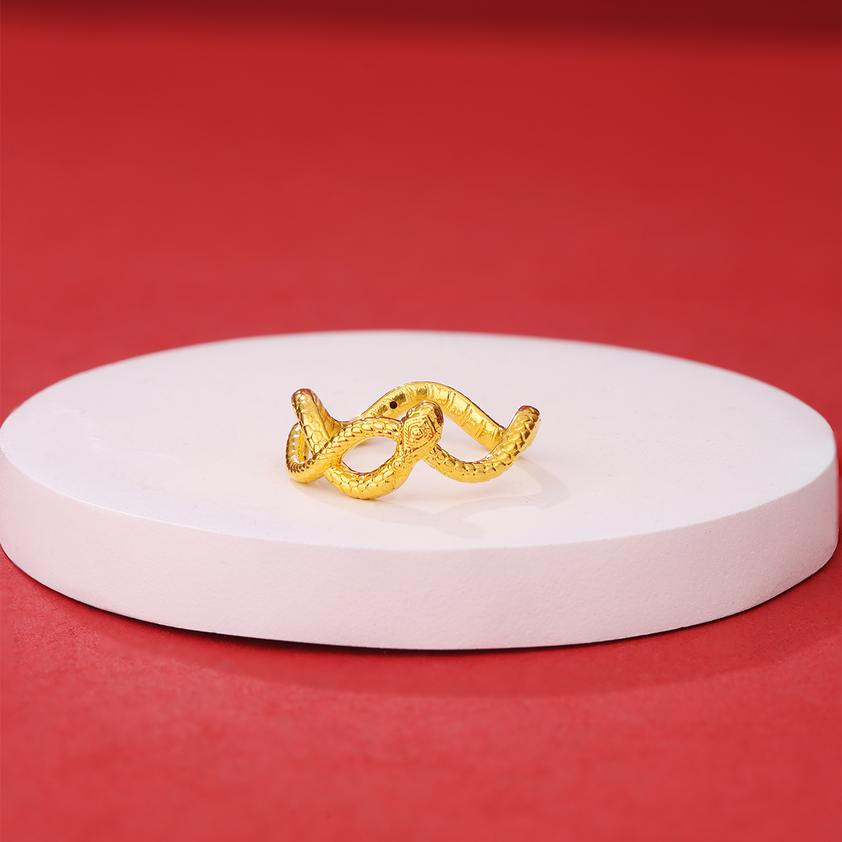 黄金灵蛇戒指女足金999生肖蛇本命年蛇指环生日礼物送女友15号
