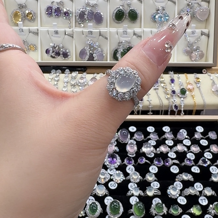 不***饿蛇纹石玉银S925镶嵌戒指