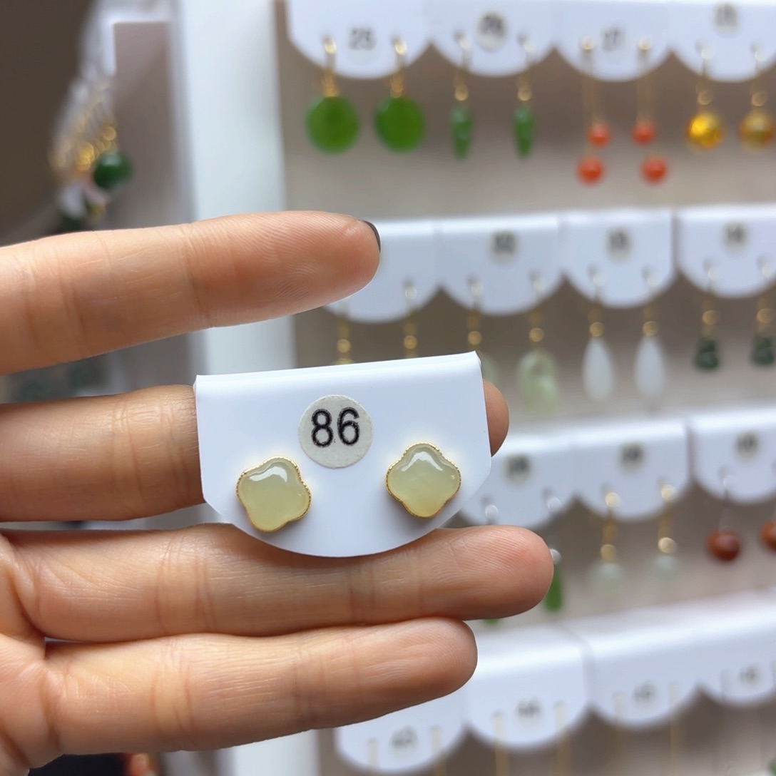 和田玉耳饰银S925镶嵌2