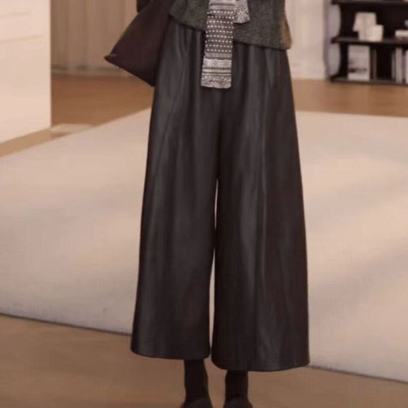 秋款休闲百搭气质皮裤九分直筒裤女2025新款裤子