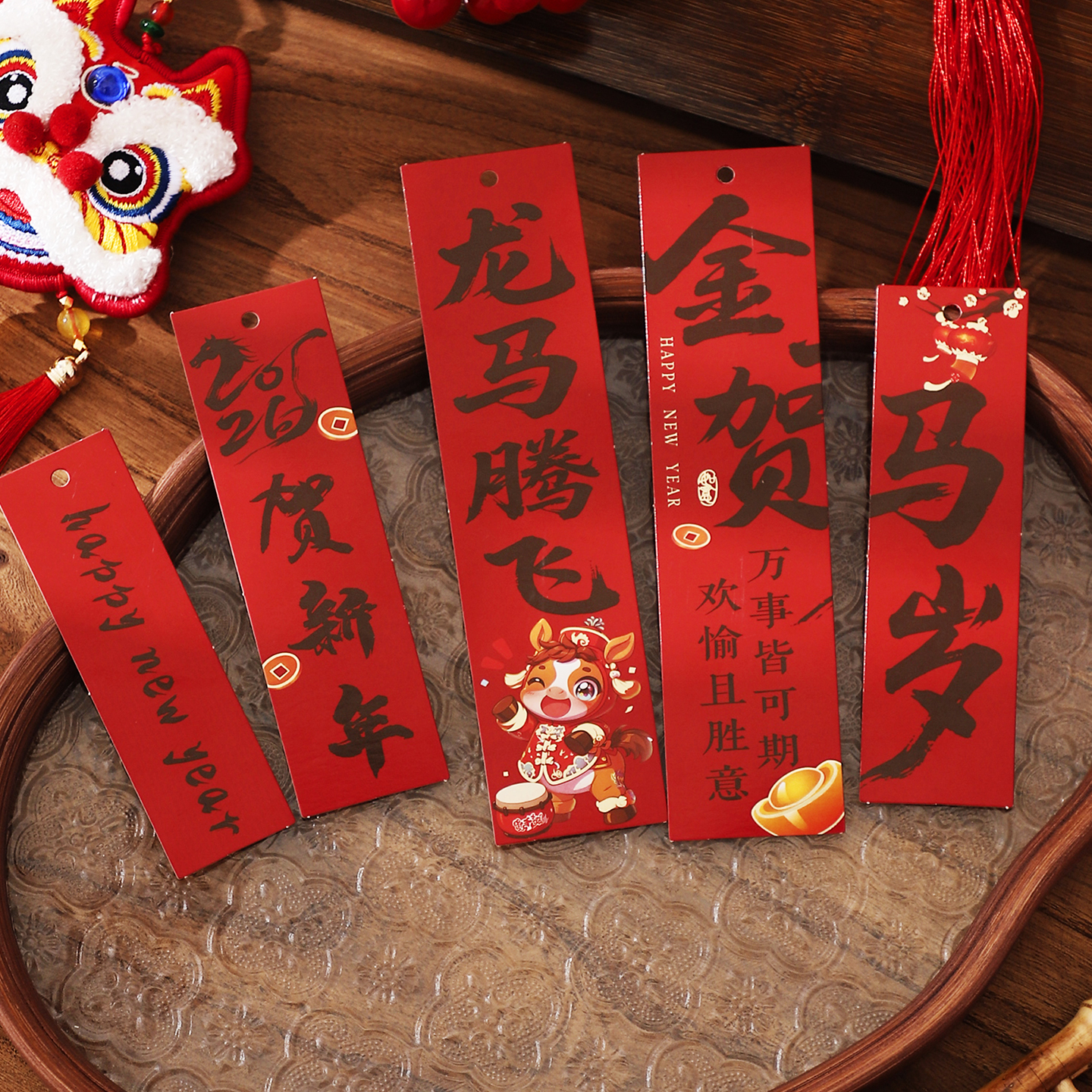 2026马年新年红色卡片年宵花福桶冬青挂饰贺卡花卉绿植盆栽吊卡