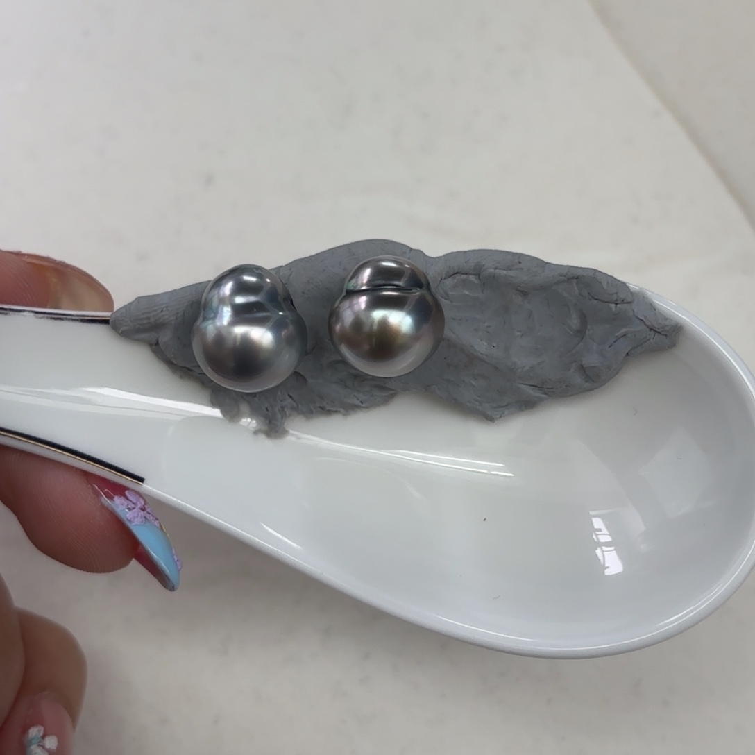 定制海水珍珠裸珠未镶嵌12-13铂金灰两颗