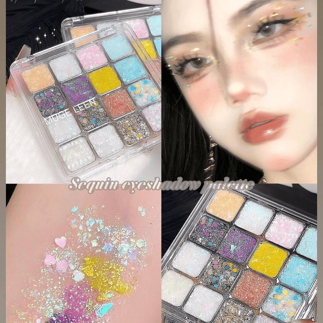 K总推荐16色亮片眼影盘学生便携式超闪眼影演出cos易上色防水防汗