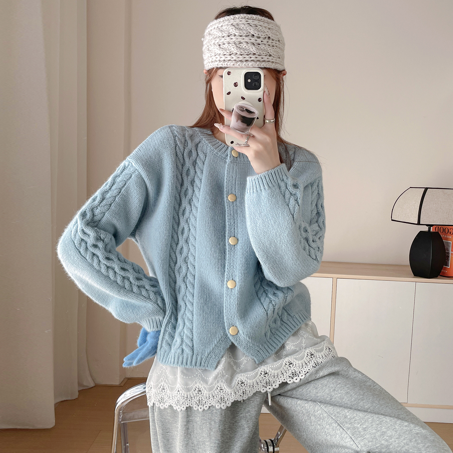 苏醒的乐园秋季新款开衫女加厚麻花纹SXMY53219圆领针织衫毛衣