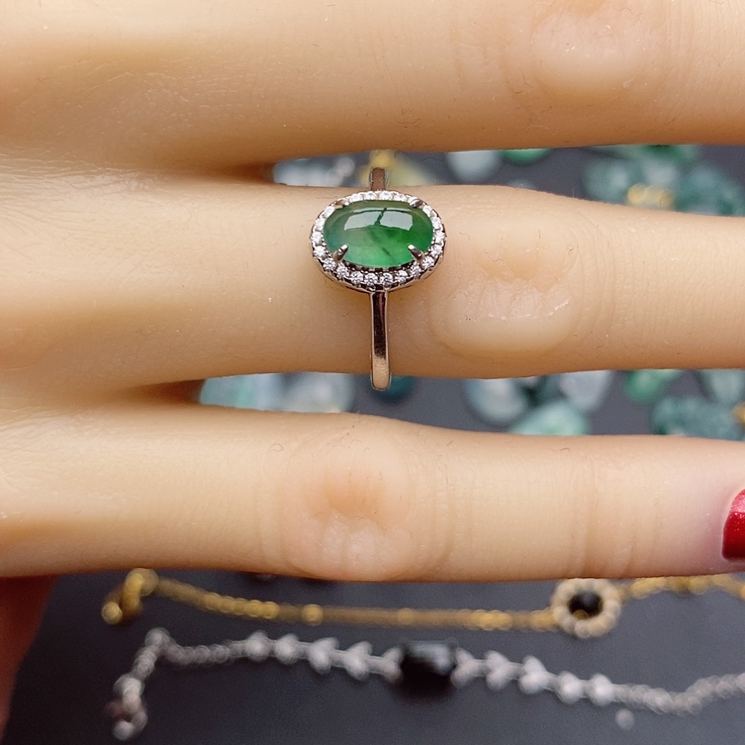 翡翠戒指银S925镶嵌半*烟戒指