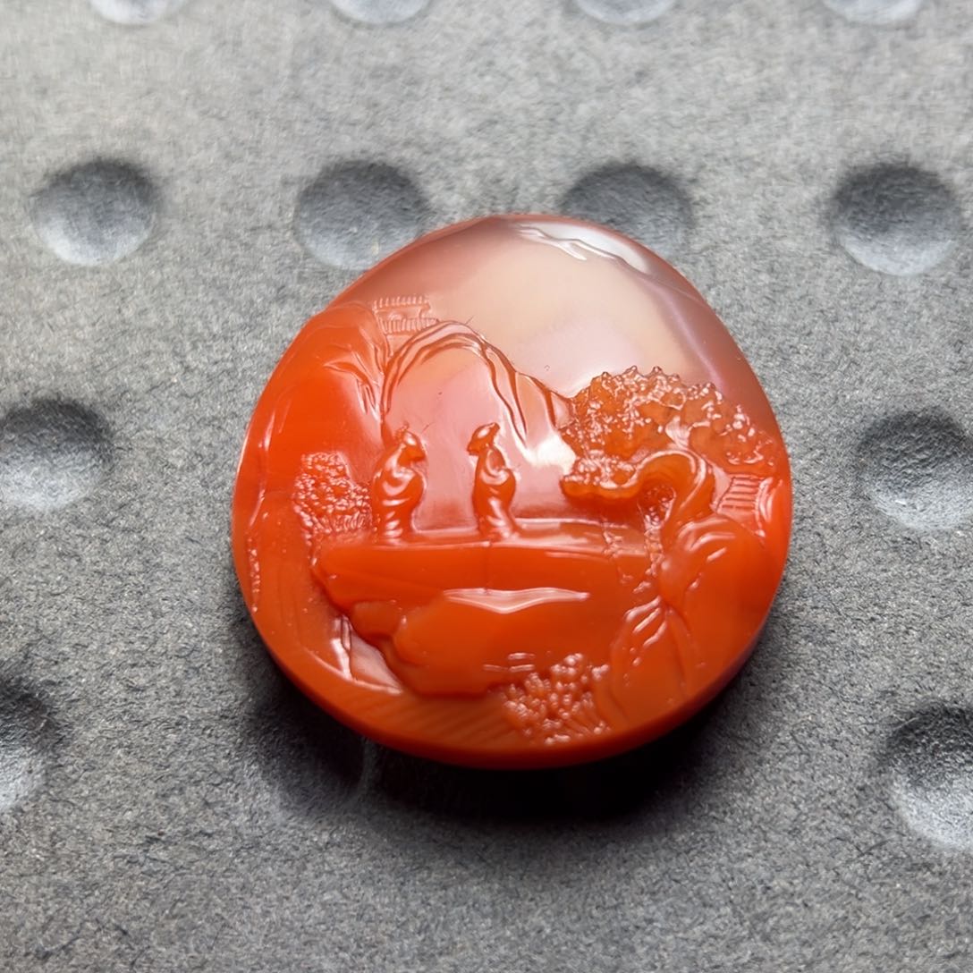 南红玛瑙杨柳滴水洞料山水人物件未镶嵌